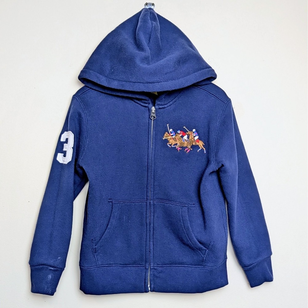 Polo Ralph Lauren Triple Pony Embroidered Navy Hoodie Full Zip Sweatshirt 4T